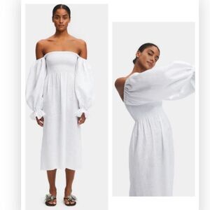 Sleeper | Dresses | Sleeper Opera Linen Midi Dress Pearl White | Poshmark